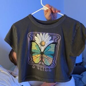 O'Neill Black Crop Top with Butterfly and Daisy